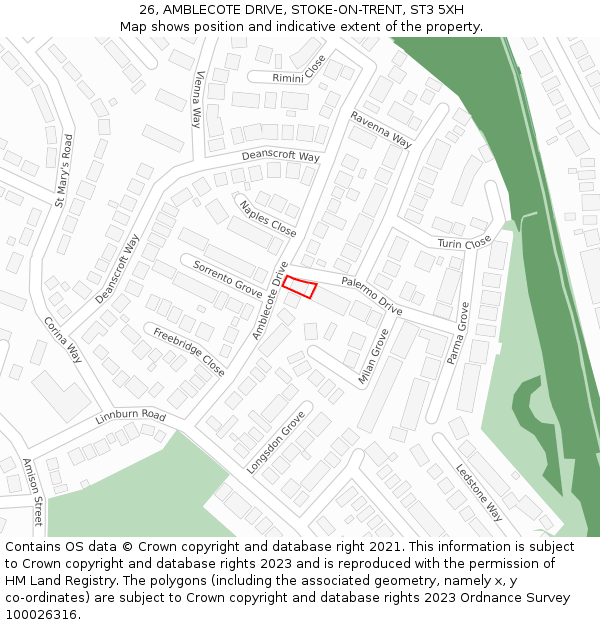 26, AMBLECOTE DRIVE, STOKE-ON-TRENT, ST3 5XH: Location map and indicative extent of plot