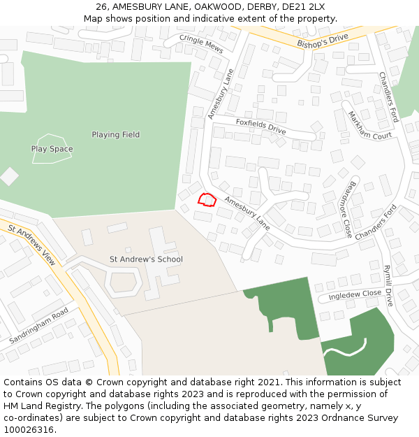 26, AMESBURY LANE, OAKWOOD, DERBY, DE21 2LX: Location map and indicative extent of plot