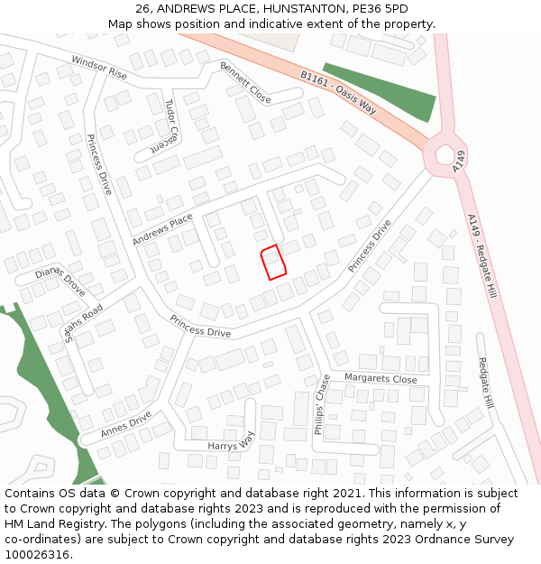 26, ANDREWS PLACE, HUNSTANTON, PE36 5PD: Location map and indicative extent of plot