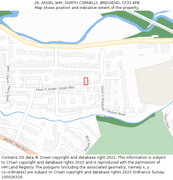 26, ANGEL WAY, NORTH CORNELLY, BRIDGEND, CF33 4PB: Location map and indicative extent of plot