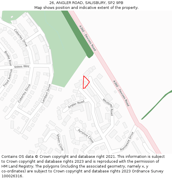 26, ANGLER ROAD, SALISBURY, SP2 9PB: Location map and indicative extent of plot