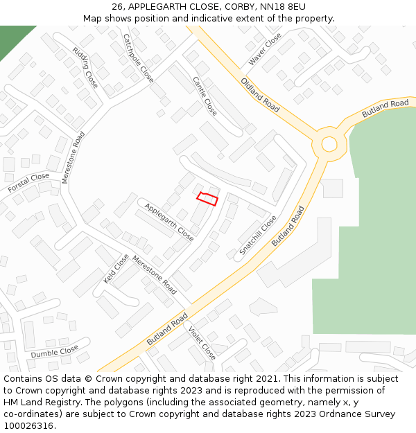 26, APPLEGARTH CLOSE, CORBY, NN18 8EU: Location map and indicative extent of plot