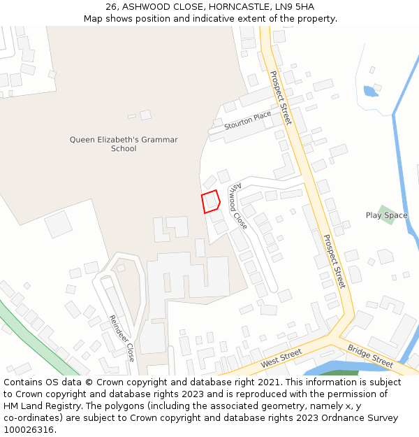26, ASHWOOD CLOSE, HORNCASTLE, LN9 5HA: Location map and indicative extent of plot