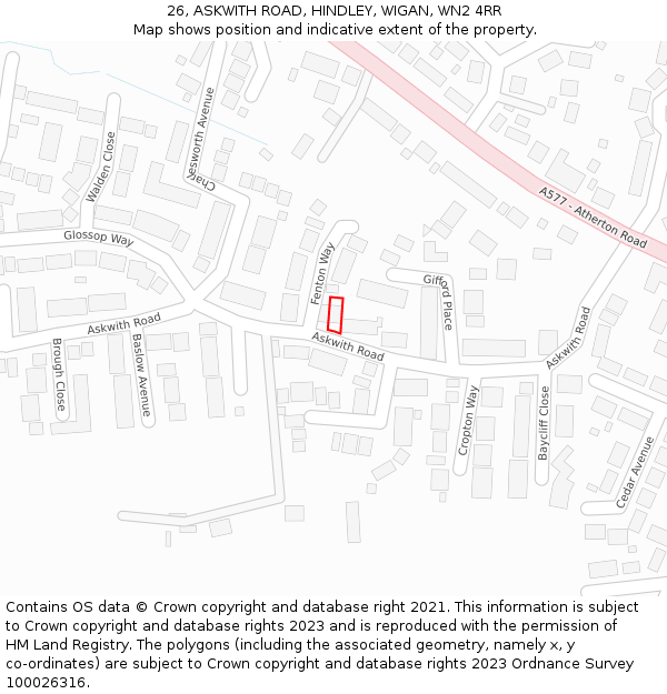 26, ASKWITH ROAD, HINDLEY, WIGAN, WN2 4RR: Location map and indicative extent of plot