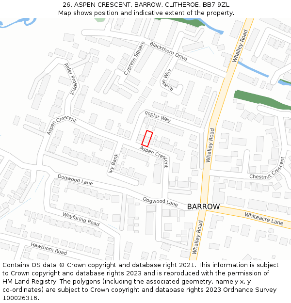 26, ASPEN CRESCENT, BARROW, CLITHEROE, BB7 9ZL: Location map and indicative extent of plot
