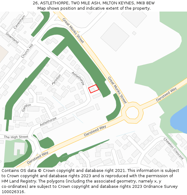 26, ASTLETHORPE, TWO MILE ASH, MILTON KEYNES, MK8 8EW: Location map and indicative extent of plot