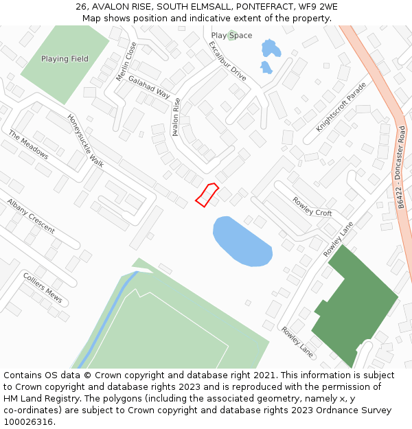 26, AVALON RISE, SOUTH ELMSALL, PONTEFRACT, WF9 2WE: Location map and indicative extent of plot