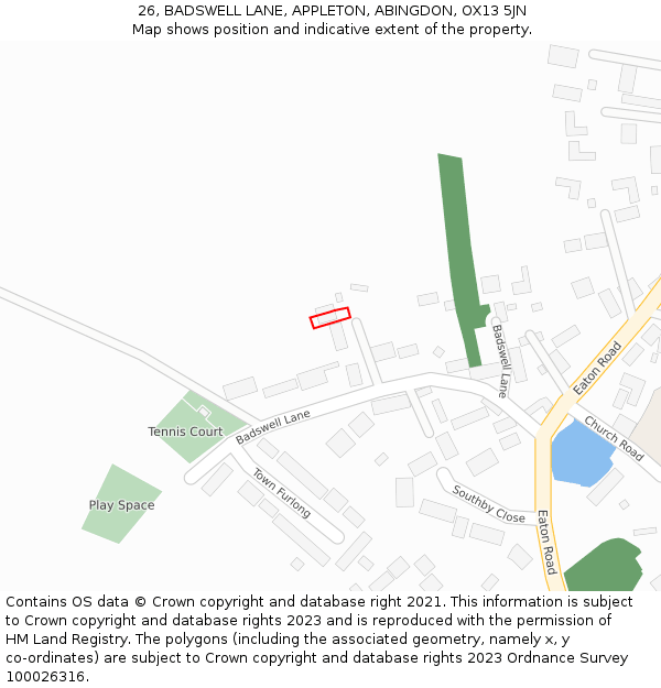 26, BADSWELL LANE, APPLETON, ABINGDON, OX13 5JN: Location map and indicative extent of plot
