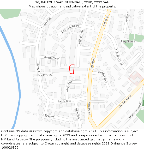 26, BALFOUR WAY, STRENSALL, YORK, YO32 5AH: Location map and indicative extent of plot