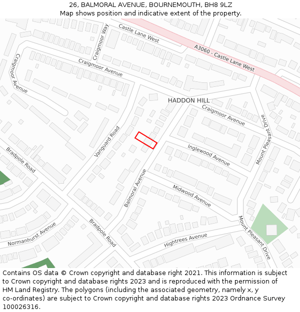 26, BALMORAL AVENUE, BOURNEMOUTH, BH8 9LZ: Location map and indicative extent of plot