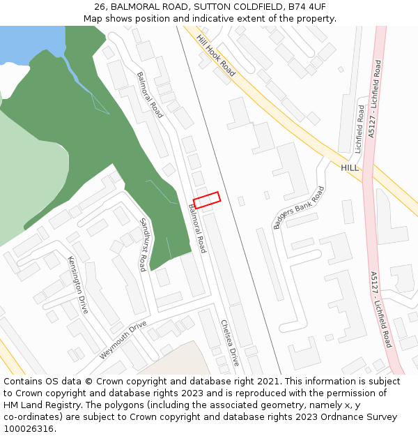 26, BALMORAL ROAD, SUTTON COLDFIELD, B74 4UF: Location map and indicative extent of plot