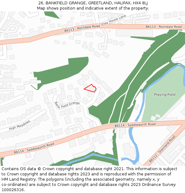 26, BANKFIELD GRANGE, GREETLAND, HALIFAX, HX4 8LJ: Location map and indicative extent of plot