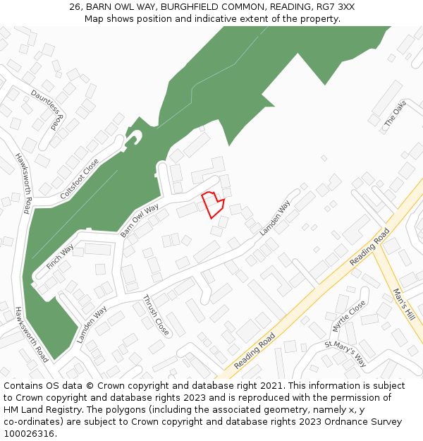 26, BARN OWL WAY, BURGHFIELD COMMON, READING, RG7 3XX: Location map and indicative extent of plot