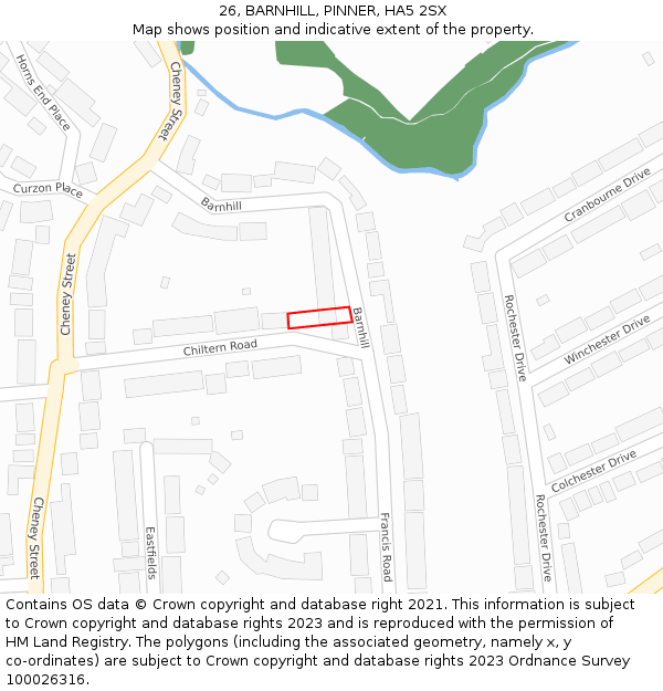 26, BARNHILL, PINNER, HA5 2SX: Location map and indicative extent of plot