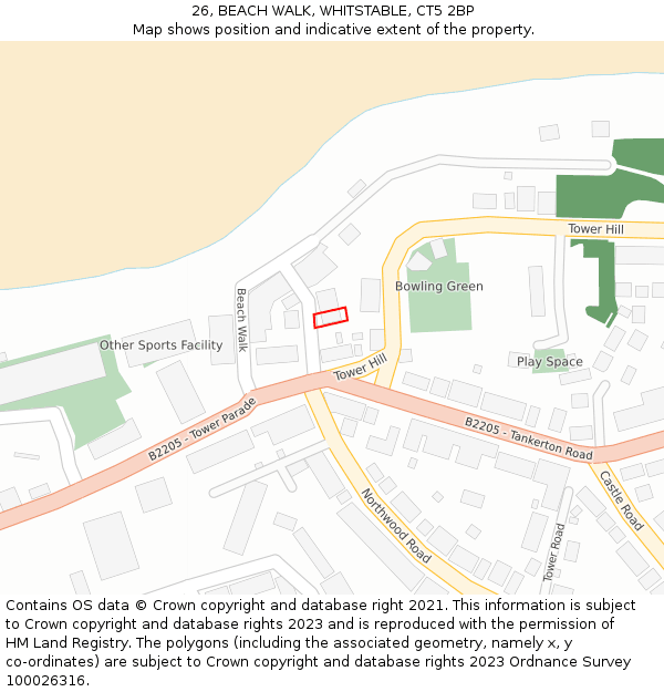 26, BEACH WALK, WHITSTABLE, CT5 2BP: Location map and indicative extent of plot