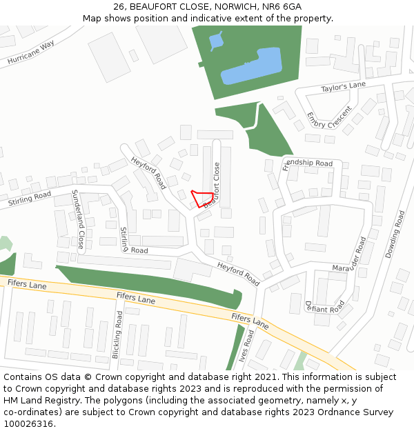 26, BEAUFORT CLOSE, NORWICH, NR6 6GA: Location map and indicative extent of plot
