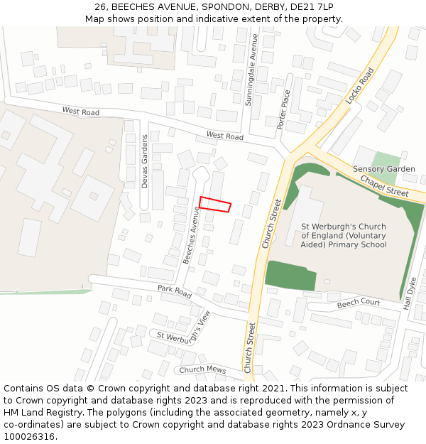 26, BEECHES AVENUE, SPONDON, DERBY, DE21 7LP: Location map and indicative extent of plot