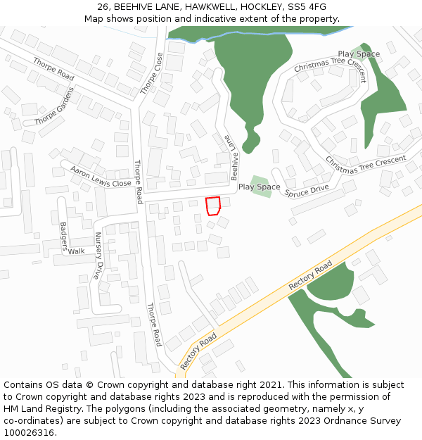 26, BEEHIVE LANE, HAWKWELL, HOCKLEY, SS5 4FG: Location map and indicative extent of plot
