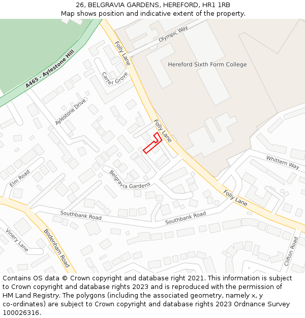 26, BELGRAVIA GARDENS, HEREFORD, HR1 1RB: Location map and indicative extent of plot