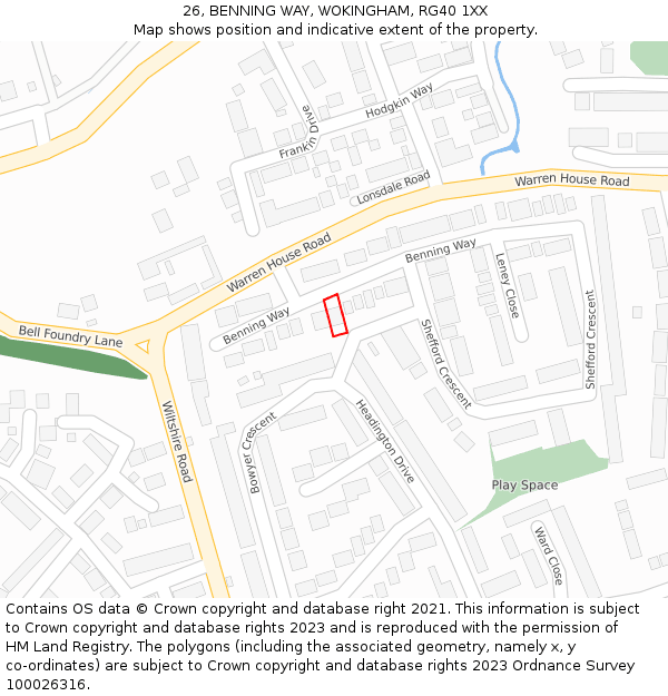 26, BENNING WAY, WOKINGHAM, RG40 1XX: Location map and indicative extent of plot