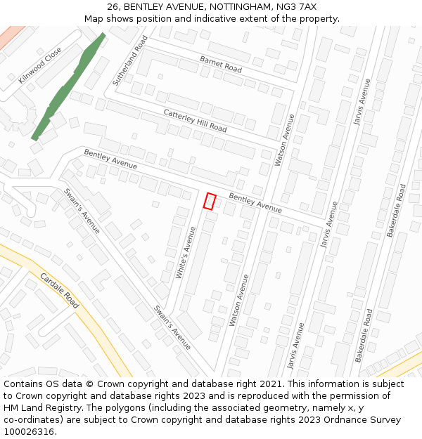 26, BENTLEY AVENUE, NOTTINGHAM, NG3 7AX: Location map and indicative extent of plot