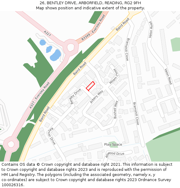 26, BENTLEY DRIVE, ARBORFIELD, READING, RG2 9FH: Location map and indicative extent of plot