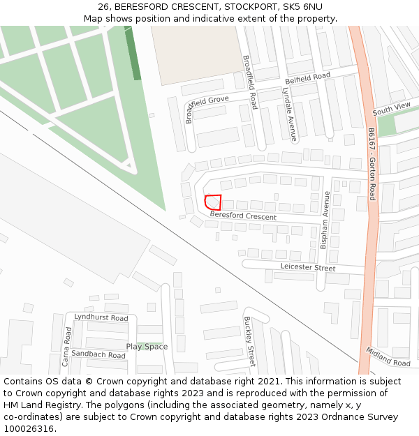 26, BERESFORD CRESCENT, STOCKPORT, SK5 6NU: Location map and indicative extent of plot