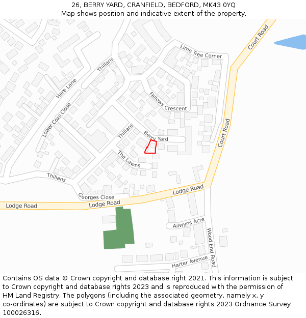 26, BERRY YARD, CRANFIELD, BEDFORD, MK43 0YQ: Location map and indicative extent of plot