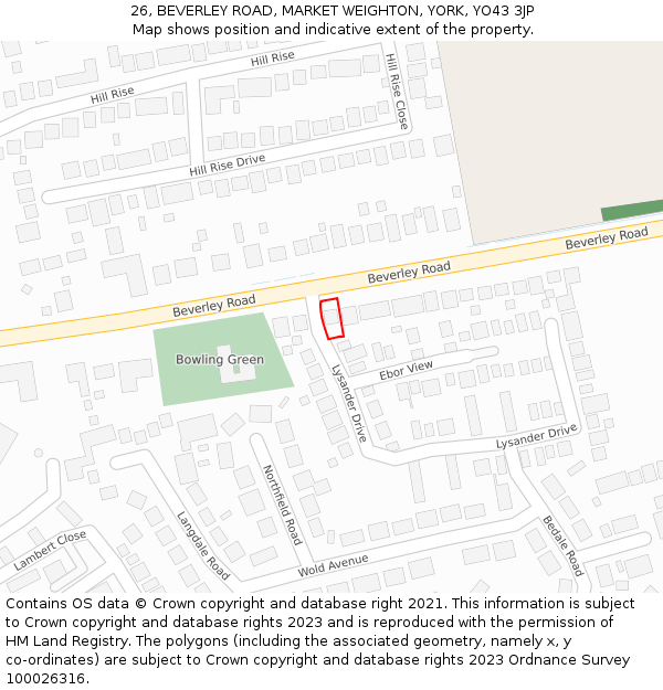 26, BEVERLEY ROAD, MARKET WEIGHTON, YORK, YO43 3JP: Location map and indicative extent of plot