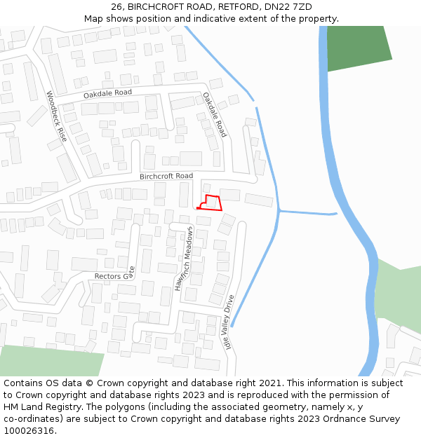 26, BIRCHCROFT ROAD, RETFORD, DN22 7ZD: Location map and indicative extent of plot