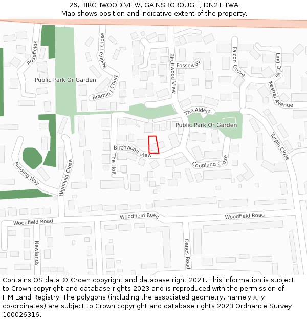 26, BIRCHWOOD VIEW, GAINSBOROUGH, DN21 1WA: Location map and indicative extent of plot
