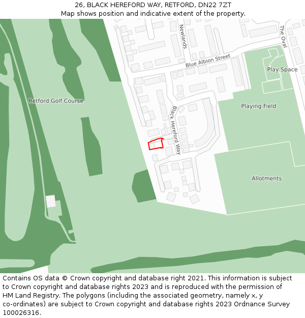 26, BLACK HEREFORD WAY, RETFORD, DN22 7ZT: Location map and indicative extent of plot