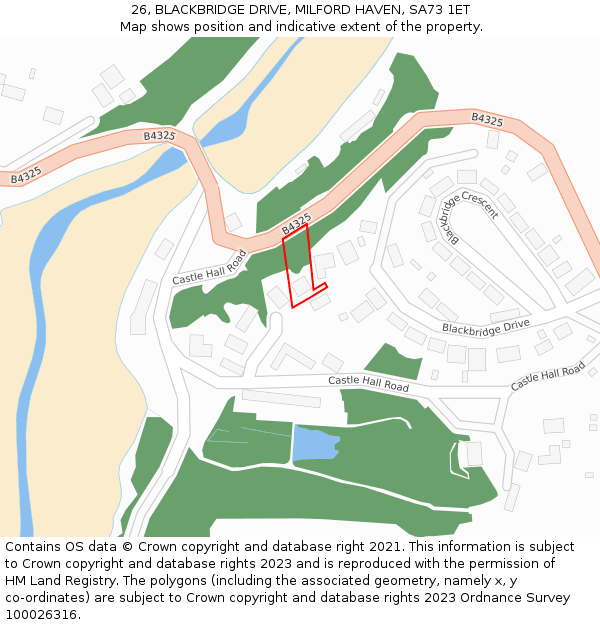26, BLACKBRIDGE DRIVE, MILFORD HAVEN, SA73 1ET: Location map and indicative extent of plot