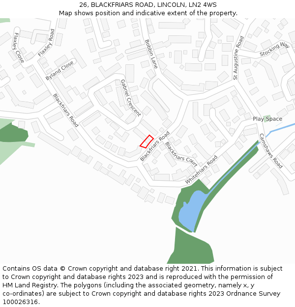 26, BLACKFRIARS ROAD, LINCOLN, LN2 4WS: Location map and indicative extent of plot