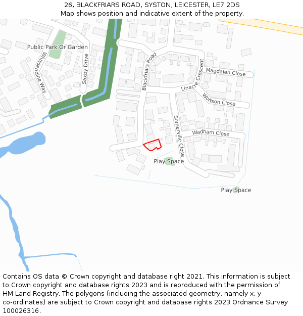 26, BLACKFRIARS ROAD, SYSTON, LEICESTER, LE7 2DS: Location map and indicative extent of plot