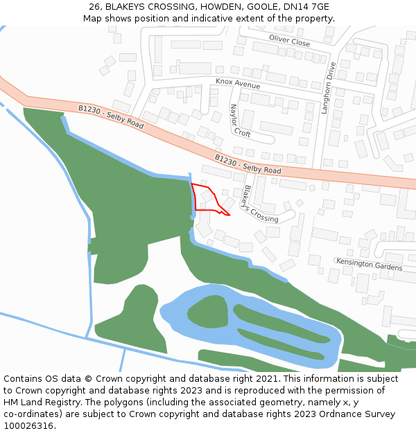 26, BLAKEYS CROSSING, HOWDEN, GOOLE, DN14 7GE: Location map and indicative extent of plot