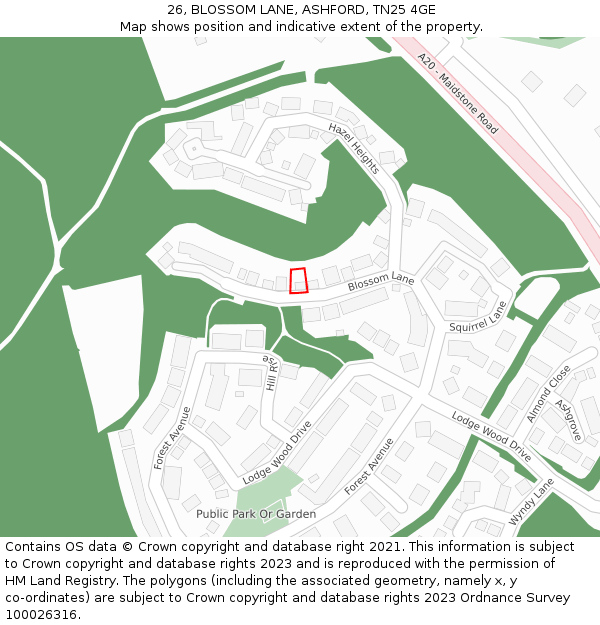 26, BLOSSOM LANE, ASHFORD, TN25 4GE: Location map and indicative extent of plot