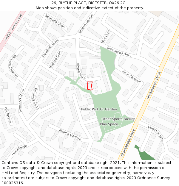 26, BLYTHE PLACE, BICESTER, OX26 2GH: Location map and indicative extent of plot