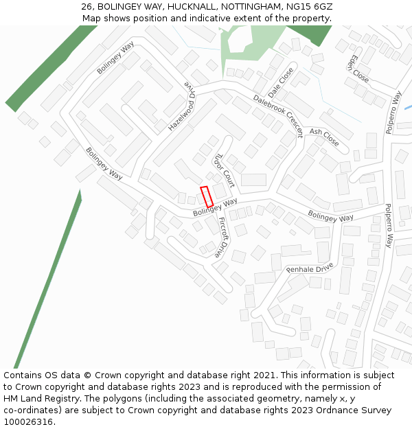 26, BOLINGEY WAY, HUCKNALL, NOTTINGHAM, NG15 6GZ: Location map and indicative extent of plot