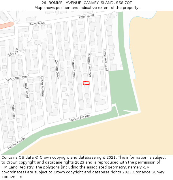 26, BOMMEL AVENUE, CANVEY ISLAND, SS8 7QT: Location map and indicative extent of plot