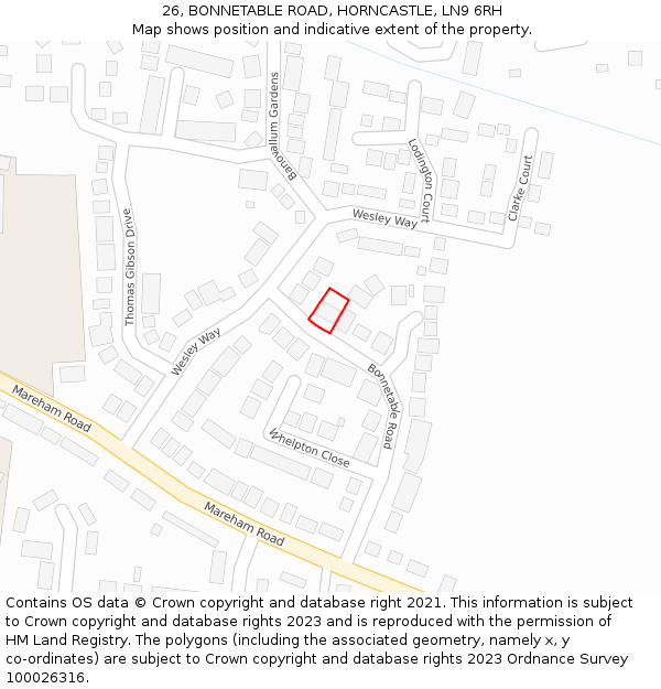26, BONNETABLE ROAD, HORNCASTLE, LN9 6RH: Location map and indicative extent of plot