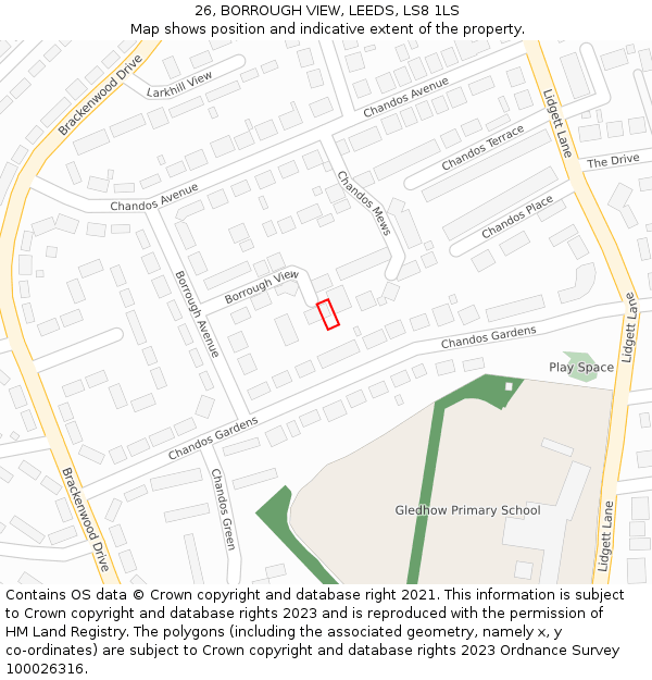 26, BORROUGH VIEW, LEEDS, LS8 1LS: Location map and indicative extent of plot