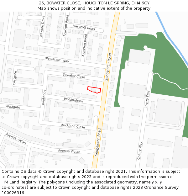26, BOWATER CLOSE, HOUGHTON LE SPRING, DH4 6GY: Location map and indicative extent of plot
