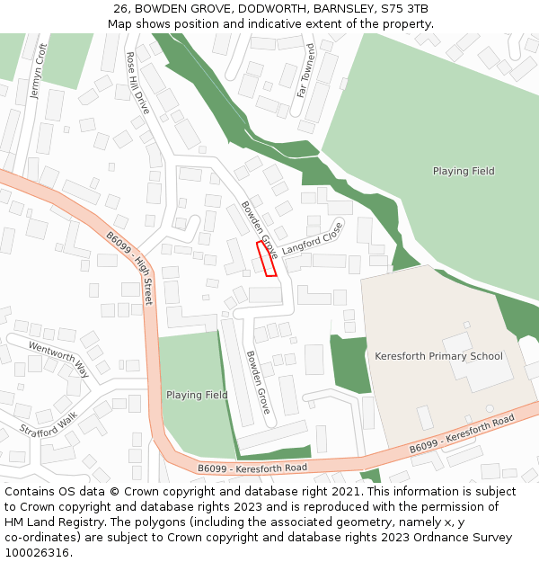 26, BOWDEN GROVE, DODWORTH, BARNSLEY, S75 3TB: Location map and indicative extent of plot