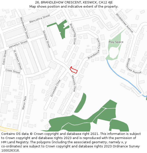 26, BRANDLEHOW CRESCENT, KESWICK, CA12 4JE: Location map and indicative extent of plot