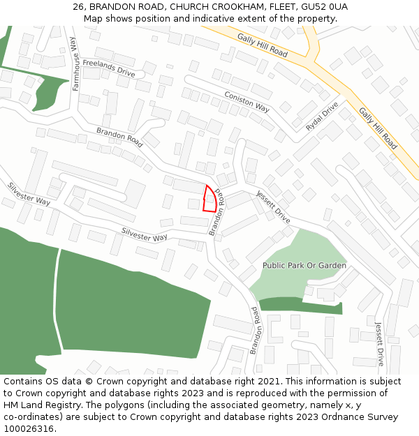 26, BRANDON ROAD, CHURCH CROOKHAM, FLEET, GU52 0UA: Location map and indicative extent of plot
