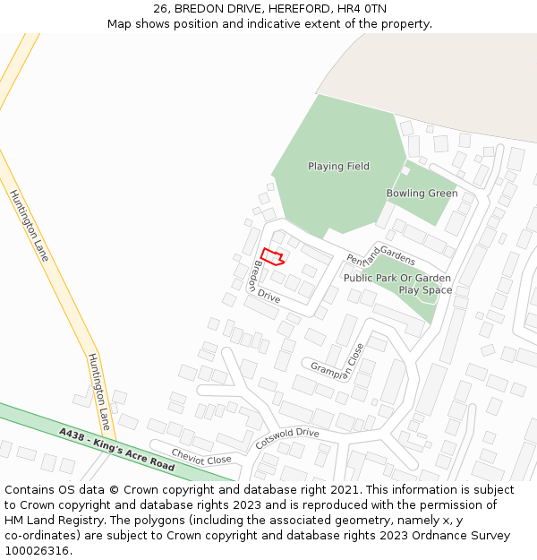 26, BREDON DRIVE, HEREFORD, HR4 0TN: Location map and indicative extent of plot