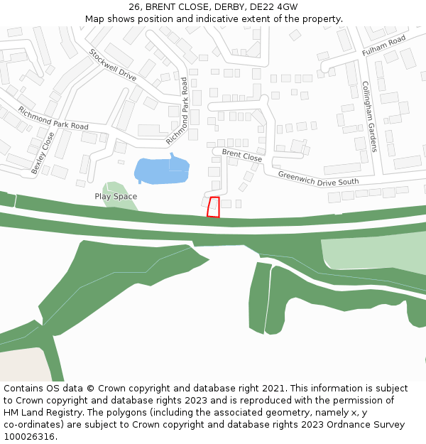 26, BRENT CLOSE, DERBY, DE22 4GW: Location map and indicative extent of plot