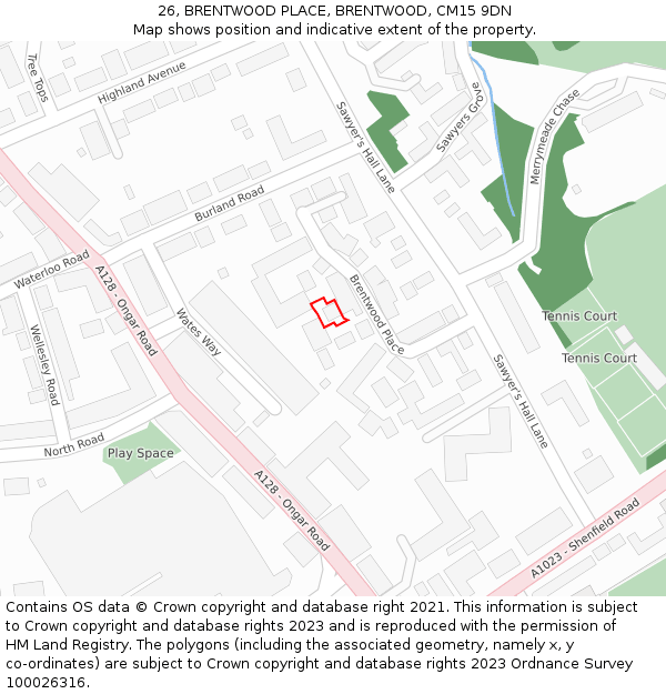 26, BRENTWOOD PLACE, BRENTWOOD, CM15 9DN: Location map and indicative extent of plot