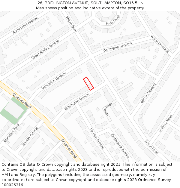 26, BRIDLINGTON AVENUE, SOUTHAMPTON, SO15 5HN: Location map and indicative extent of plot